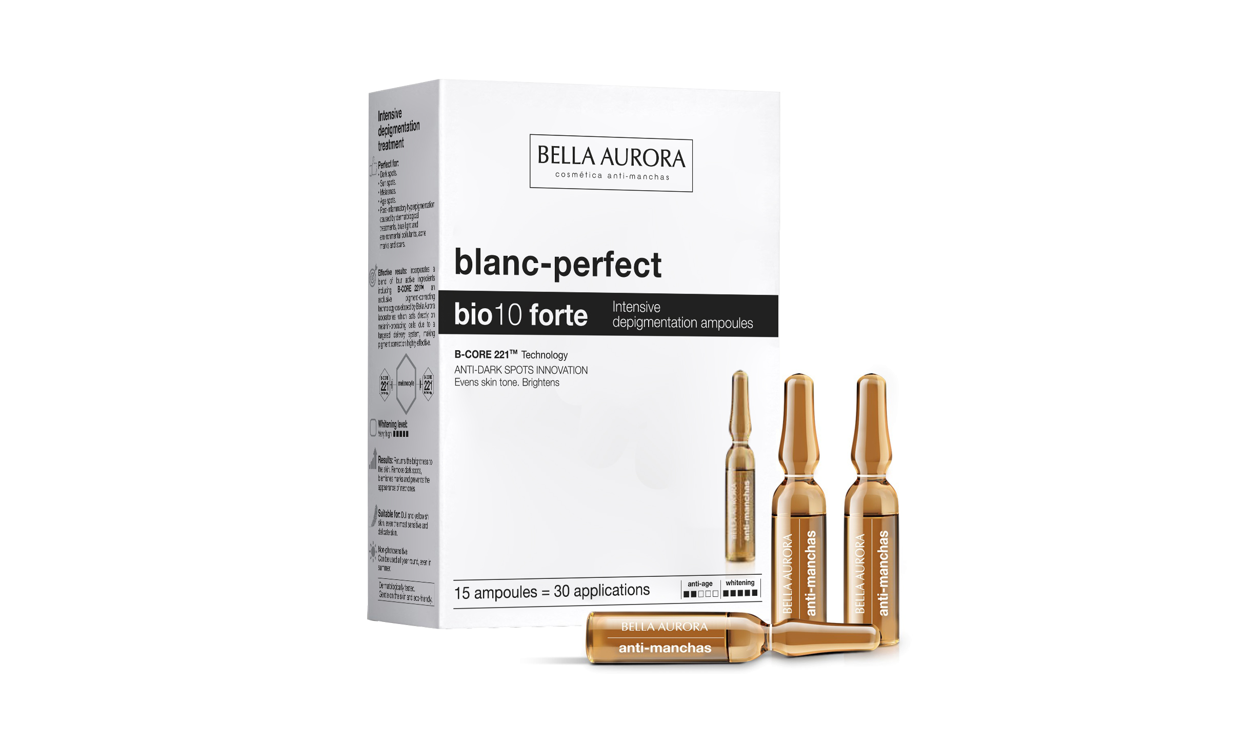 NEW BELLA AURORA BIO 10 FORTE DEPIGMENTATION TREATMENT 15 AMPOULES.30  APPLICATIO